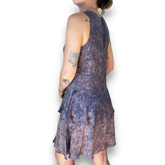 NWOT Rebecca Taylor Womens Blue Purple Geometric Ruffle Silk Mini Dress Sz 6 - Picture 8 of 8